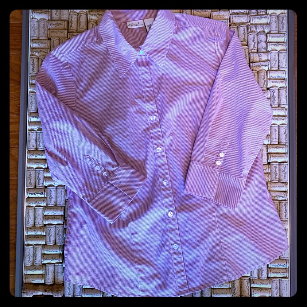Kim Rogers 3/4 sleeve striped button up shirt